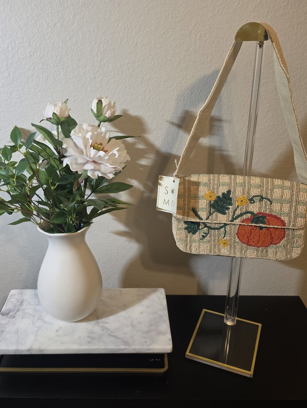Vira Sol and Mer Pumpkin & Vines Beaded Shoulder Bag NWT